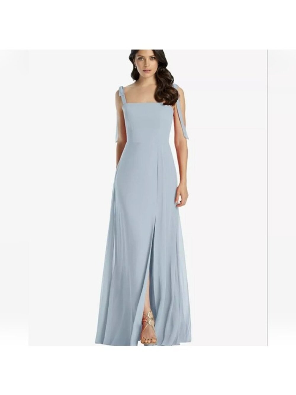 Dessy Collection Bow Shoulder Chiffon Maxi Dress Size 18 New Mist Blue Women's
